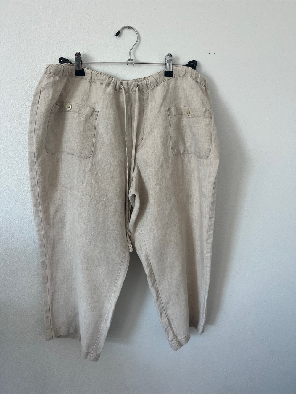100%linen  1X Allen Allen Women's Cropped Linen Blend Drawstring Pants - Natural